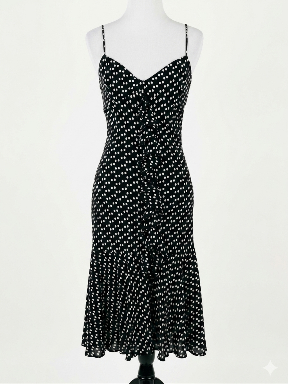 Vintage Frederick's Of Hollywood Black Polka Dot Ruffled Dress